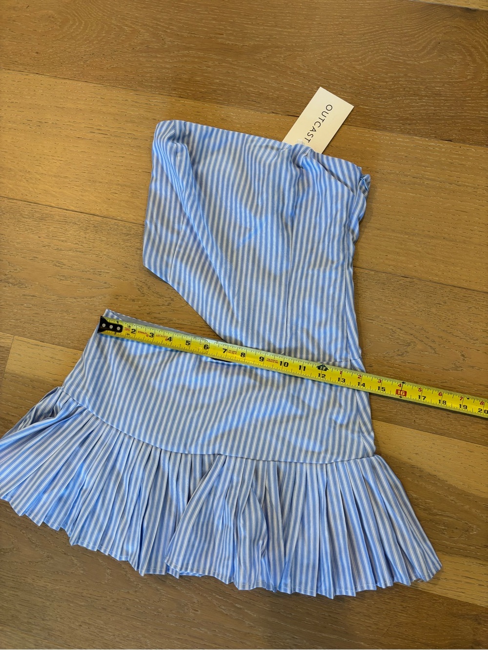 Outcast Elija Mini Dress Blue Stripe XS NWT Strapless Cutout Pleated - Picture 9 of 12